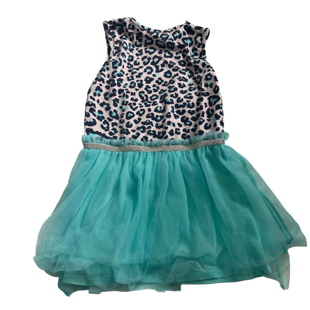 EGG Animal Print Navy, Turquoise, Light Pink and Silver Dress w/Tulle - 3